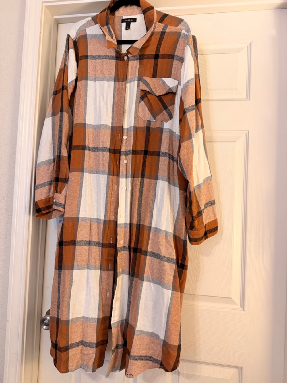 Torrid-Orange/Black Plaid Button-Front Cover up. Jacket style